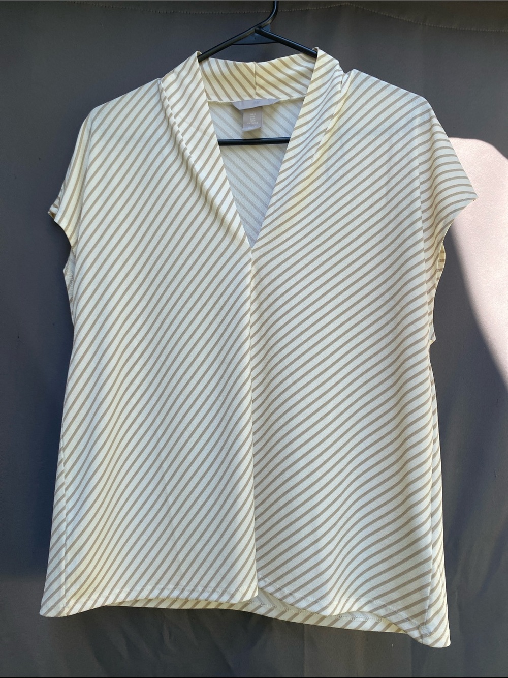 H&M Cream and Beige Striped V-Neck Cap Sleeve Blouse